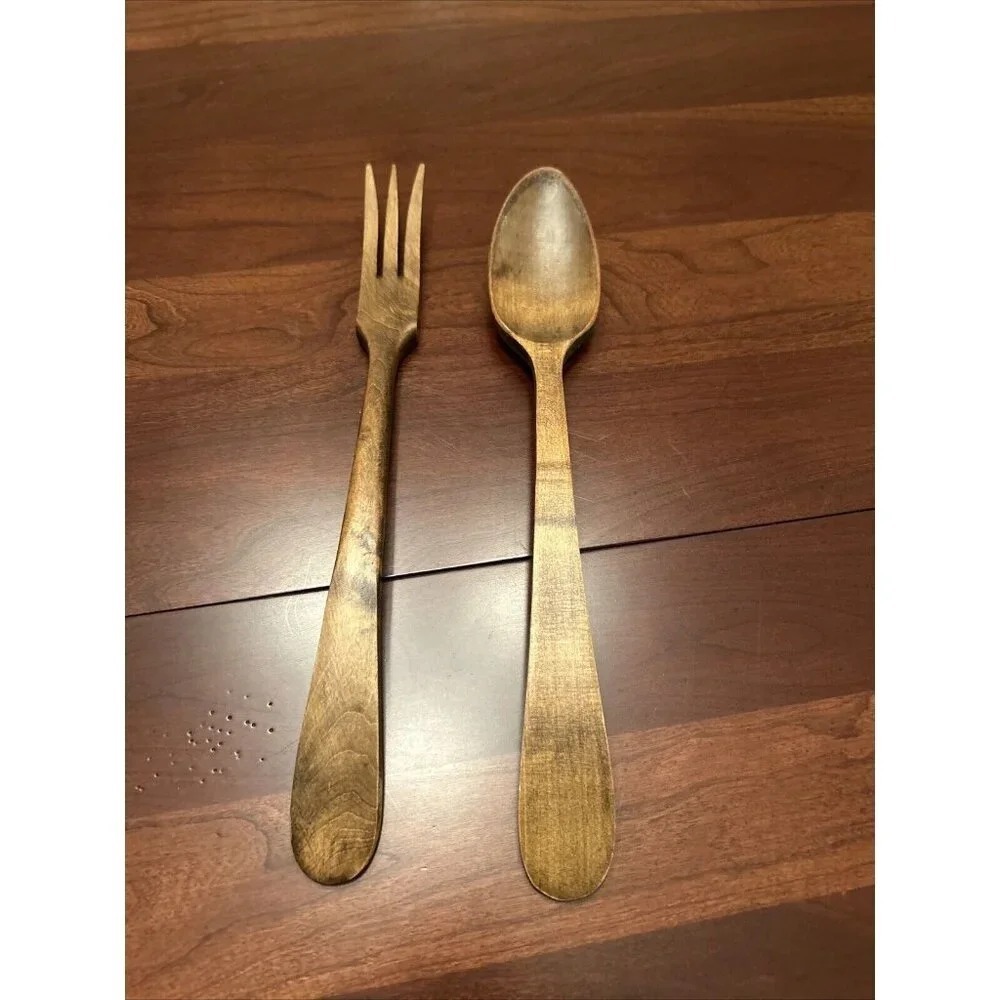 Unbranded Salad Servers OS Brown Wood Handcrafted Made in France Set